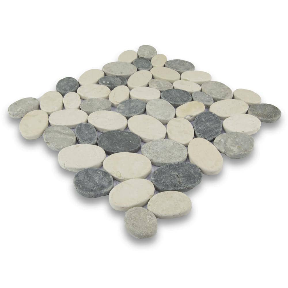 Gray and White Pebble Marble Mosaic Tile