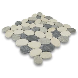 Pebble Marble Tile White/Sterling/Grey 11-1/4 in. x 11-1/4 in. x 9.5mm Mesh-Mounted Mosaic Tile (9.61 sq. ft. / case)