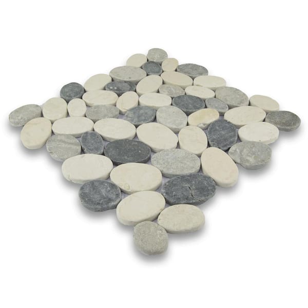 Pebble Marble Mosaic Tile Sample Color Off-White, Sterling and Grey 4 in. x 6 in.