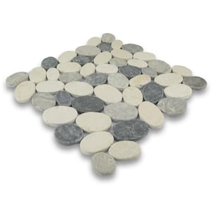 Pebble Marble Tile White/Sterling/Grey 11-1/4 in x 11-1/4 in x 9.5mm Mesh-Mounted Mosaic Tile (9.61 sq. ft. / case)
