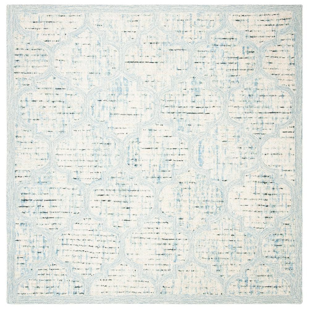 Ivory Abstract Tufted Handmade Wool 6' Square Area Rug