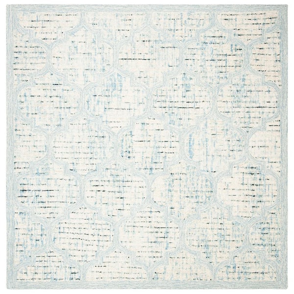SAFAVIEH Abstract Ivory/Turquoise 6 ft. x 6 ft. Distressed Quatrefoil Square Area Rug