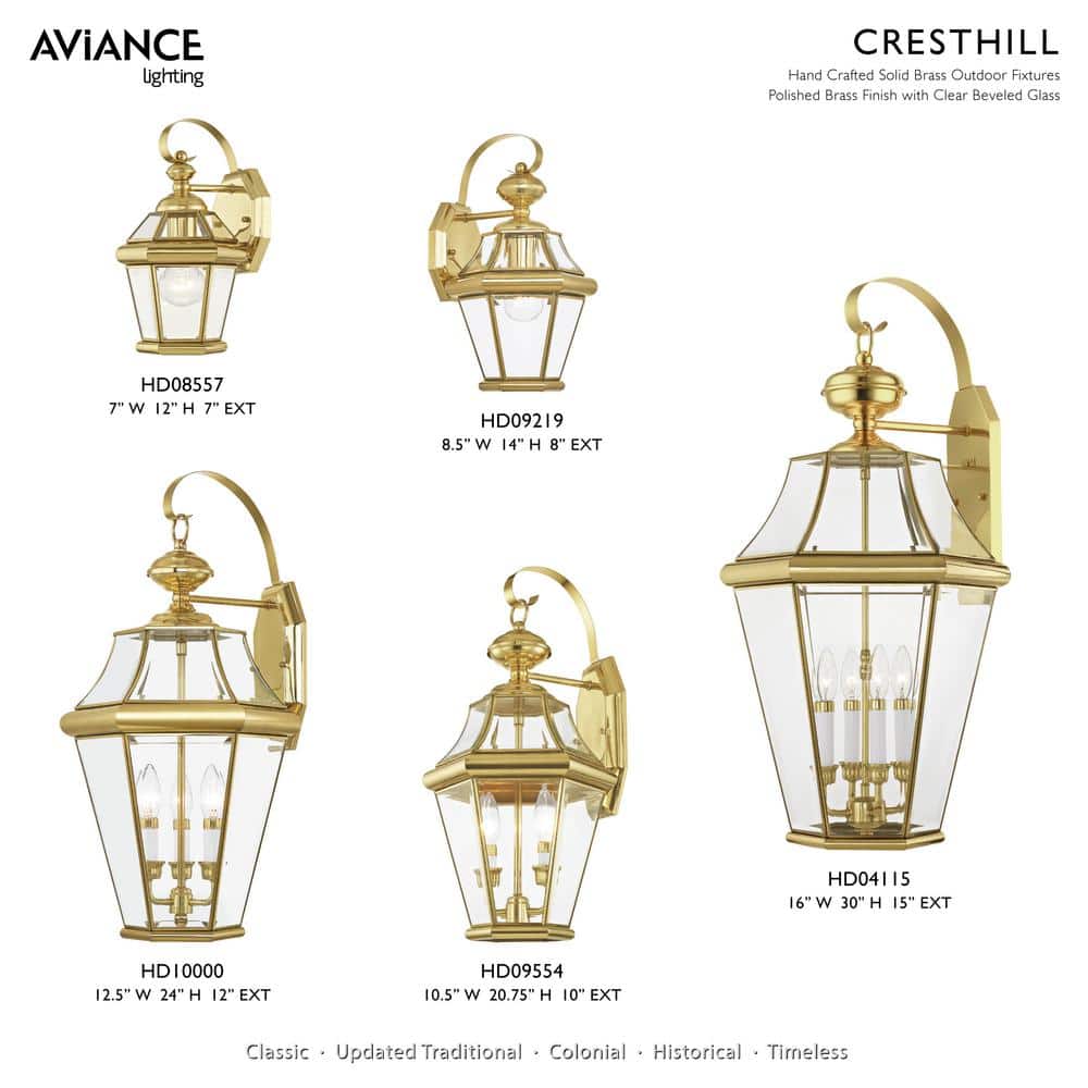 Polished Brass 3-Light Outdoor Wall Lantern with Clear Glass