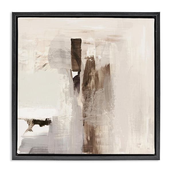 Stupell Industries Off-White with Brown Streaks by Susan Jill Black Floater Frame Abstract Graphic Art Print 18 in. x 18 in.