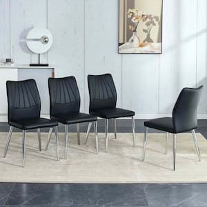 Modern Black PU Leather Seat Dining Chairs Set of 4 for Kitchen, Living, Dining Room