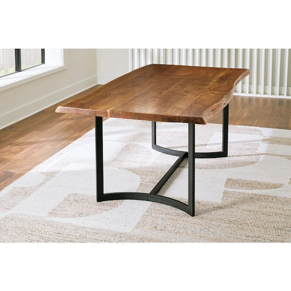 Fortmaine Brown/Black Wood 72 in. Trestle Dining Table Seats 6 with Live Edge