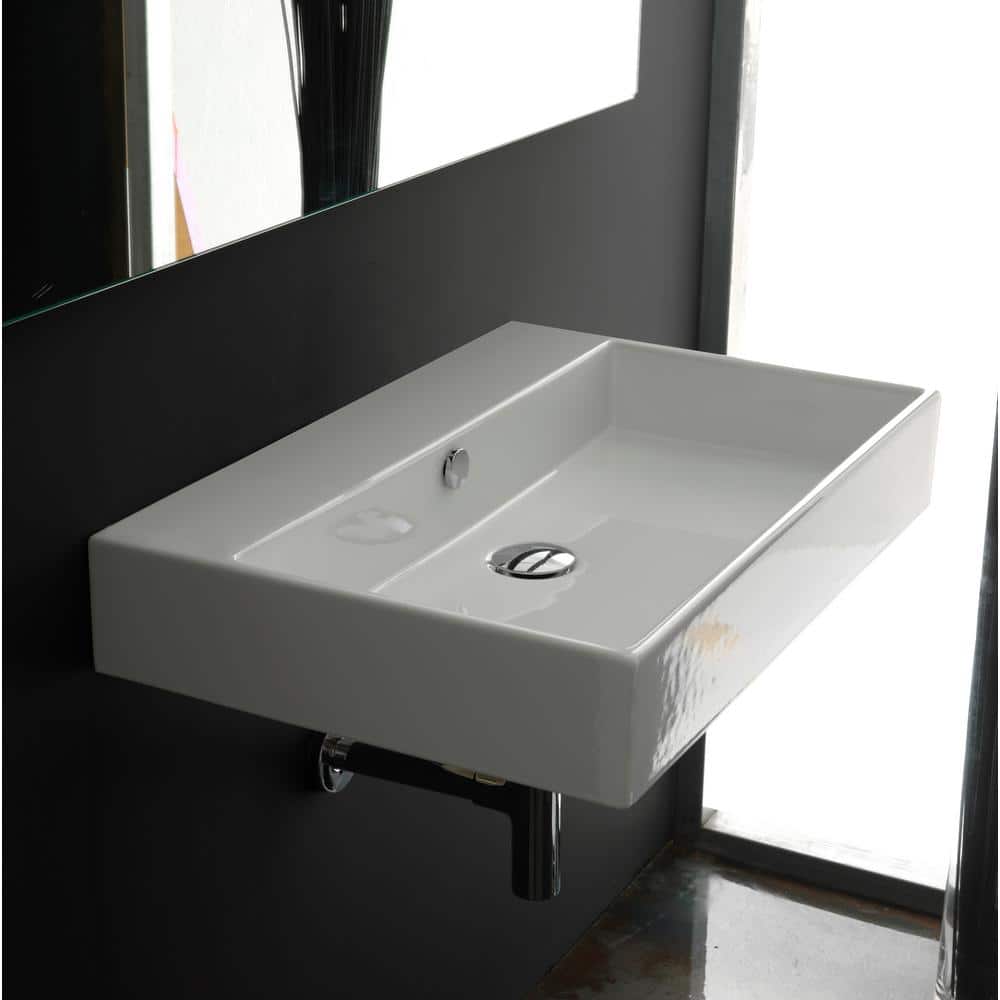 Unlimited 23.6'' Glossy White Ceramic Wall-Mount Bathroom Sink