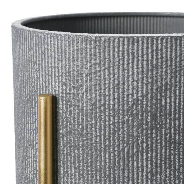 Charcoal Grey and Gold Embossed Metal Planters with Stands, Set of 2