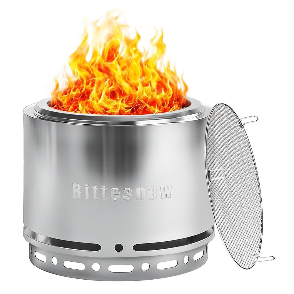 19 in. x 20 in. Round Metal Charcoal Silver Fire Pit with Carrying Bag for 