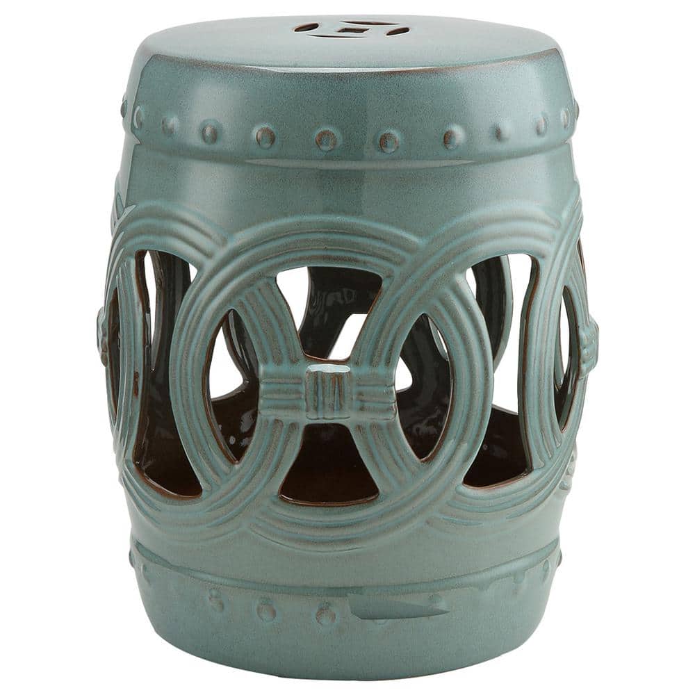Antique-Blue Green Stone Round 17.3 in. Outdoor Side Table with Knotted Ring Design and Glazed Strong Materials price history on PriceWatchPro