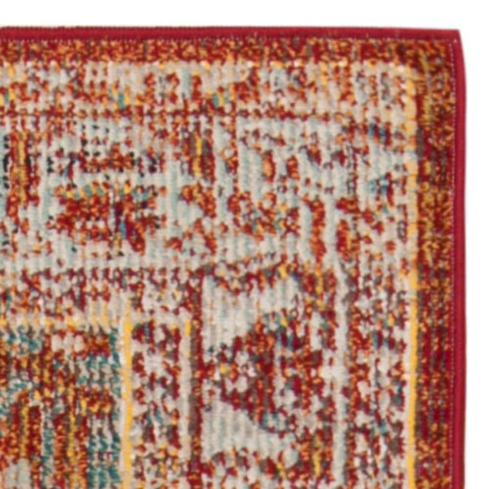 Orange and Light Blue Floral Synthetic Runner Rug