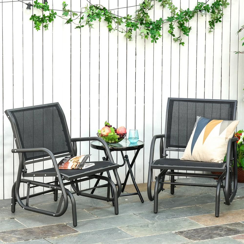Black 2-Piece Metal Outdoor Rocking Chair without Cushion