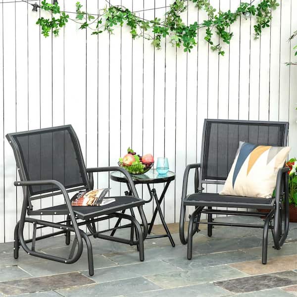 Cubilan Black 2-Piece Metal Outdoor Rocking Chair without Cushion