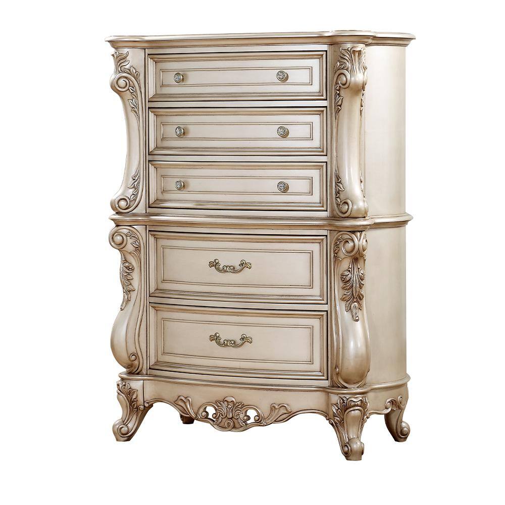 Gorsedd White Marble Top 5-Drawer Chest with Felt Lined Drawer