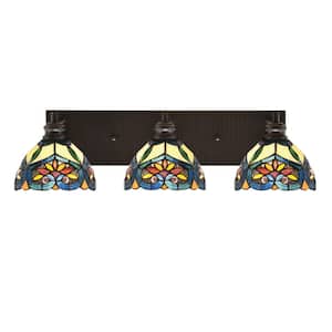 Albany 25 in. 3-Light Espresso Vanity Light with Pavo Art Glass Shades