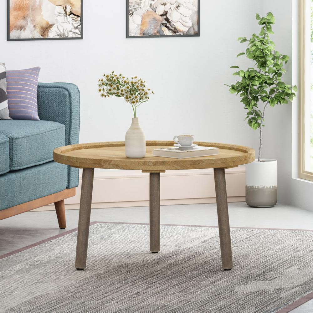 Camry Round Mango Wood Coffee Table with Dark Legs