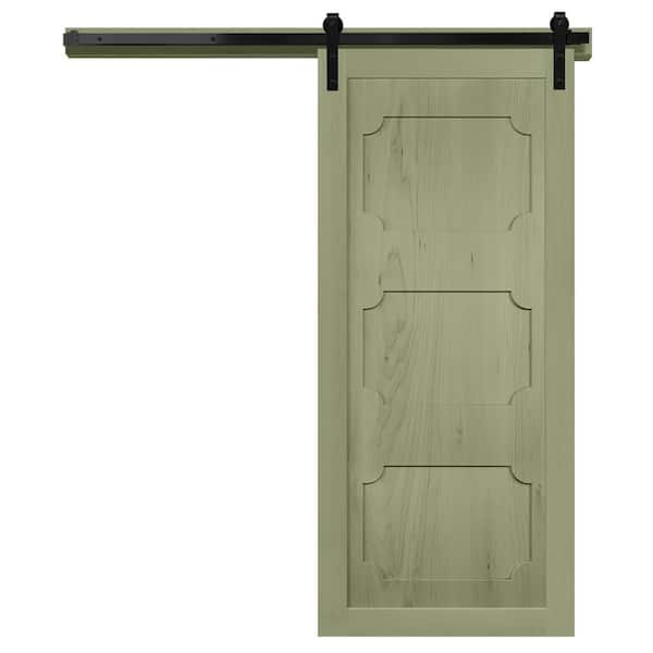 VeryCustom 42 in. x 84 in. The Harlow III Rain Tree Wood Sliding Barn Door with Hardware Kit in Black