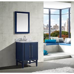 Mason 25 in. W x 22 in. D Bath Vanity in Navy Blue/Silver Trim with Marble Vanity Top in Carrara White with White Basin