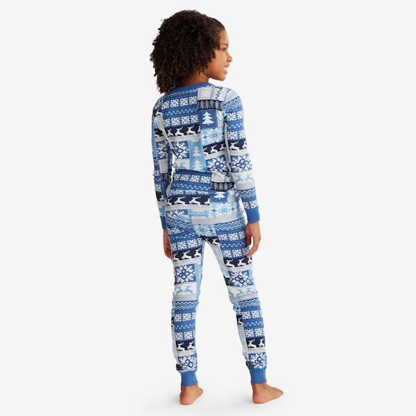 The Company Store Company Cotton Organic Family Snug Fit Fair Isle Kids  14/16 Blue Pajama Set 60017 - The Home Depot