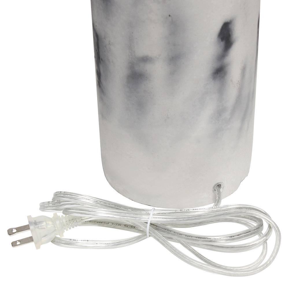 White Marbleized Cylinder Nightstand Lamp with Fabric Shade