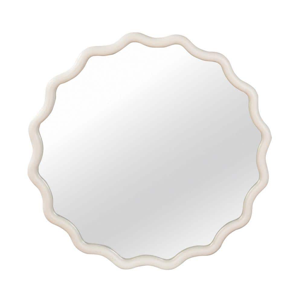 White 30 in. W x 30 in. H Modern Wavy Round Solid Wood Framed Mirror price history on PriceWatchPro