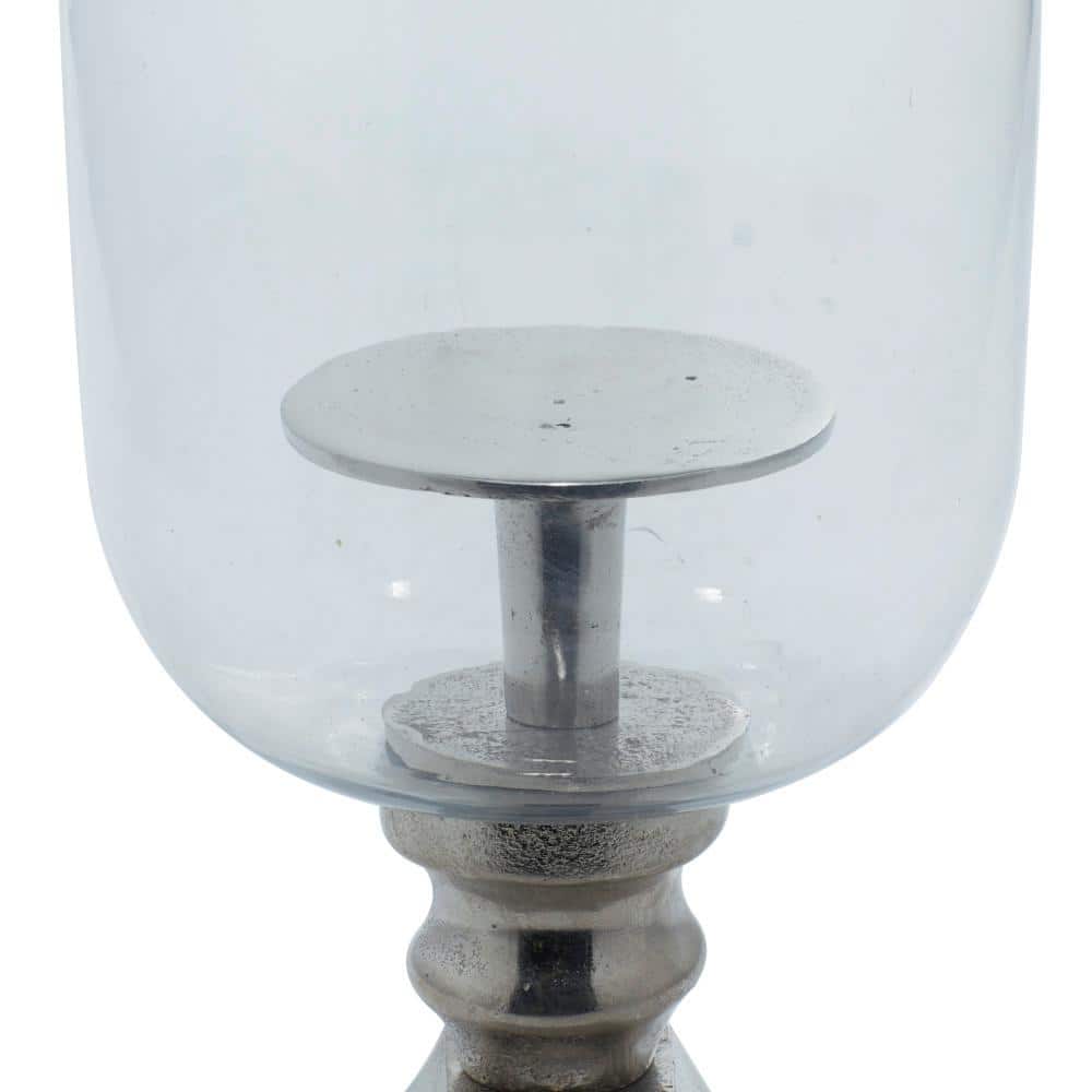 17" Silver Aluminum and Glass Hurricane Candle Holder
