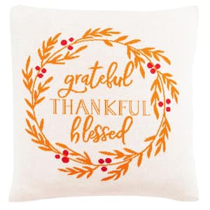 Grateful Blessed Orange/Natural/Red 18 in. x 18 in. Throw Pillow