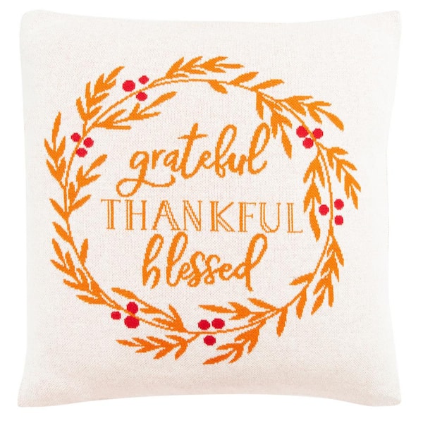 SAFAVIEH Grateful Blessed Orange/Natural/Red 18 in. x 18 in. Throw Pillow