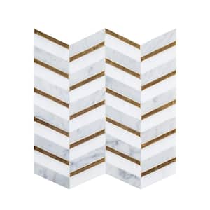 Dreamcicle White 11.875 in. x 11.875 in. Chevron Marble/Gold Metal Floor and Wall Mosaic Tile (9.79 sq. ft./Case)