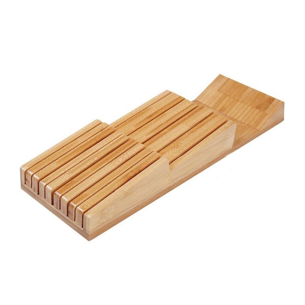 9-Knife In-Drawer Bamboo Knife Storage Block Organizer with Removable Slots for Easy Cleaning and Safe Access