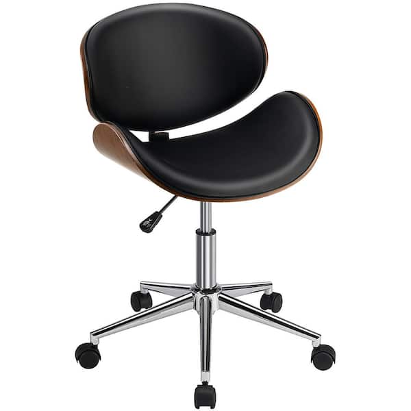 Costway Black Adjustable Leather Office Chair Swivel Bentwood Desk Chair w/Curved Seat
