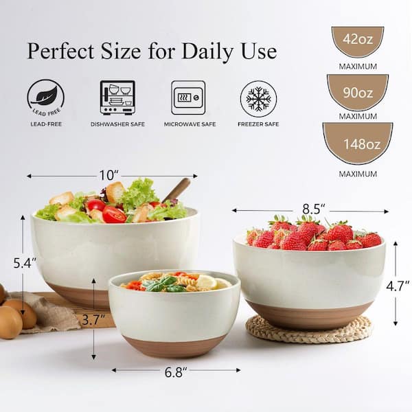 LAIFUCAM 3-Piece Ceramic Mixing Bowl Set Stoneware Nesting Bowls
