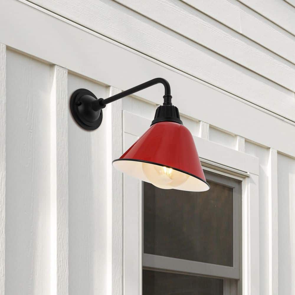 Red and Black Iron Industrial Gooseneck Outdoor Sconce