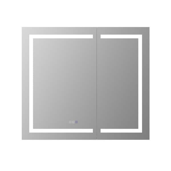 42 in. W x 36 in. H Rectangular Aluminum Recessed/Surface Mount LED Medicine Cabinet with Mirror Dual Outlet, Dual USB