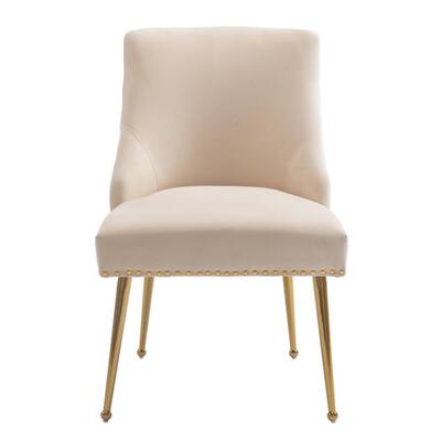 Classic Beige Fabric Upholstered Dining Chair Armless Accent Chair with Metal Legs