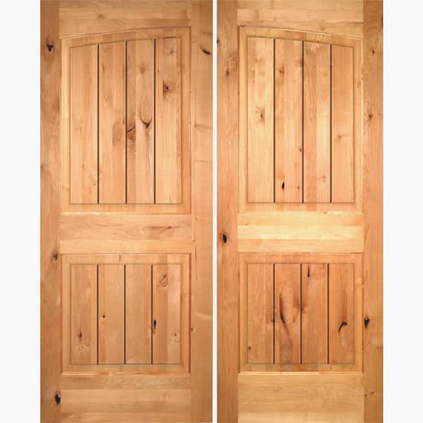Krosswood Doors 72 in. x 96 in. Rustic Knotty Alder Common Arch Unfinished /V-Groove Left-Hand Inswing Wood Double Prehung Front Door