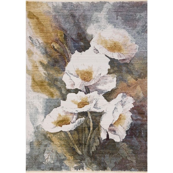 Blue 5 ft. x 8 ft. Woven Floral Rectangle Indoor Area Rug