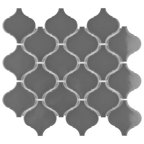 Merola Tile Metro Lantern Glossy Dark Grey 9-1/2 in. x 10-3/4 in. Porcelain Mosaic Tile (14.6 sq. ft./Case)