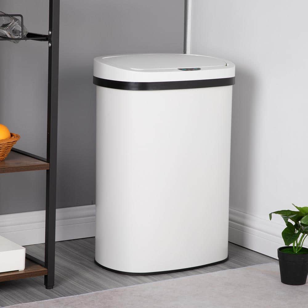 White Stainless Steel Touchless Motion Sensor Trash Can - 13 Gallon