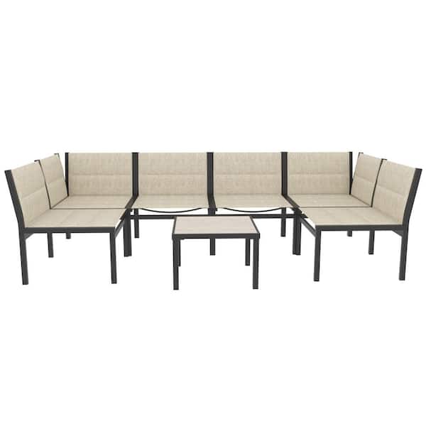 Sudzendf 7-Piece Black and Yellow Metal Patio Conversation Set with Coffee Table