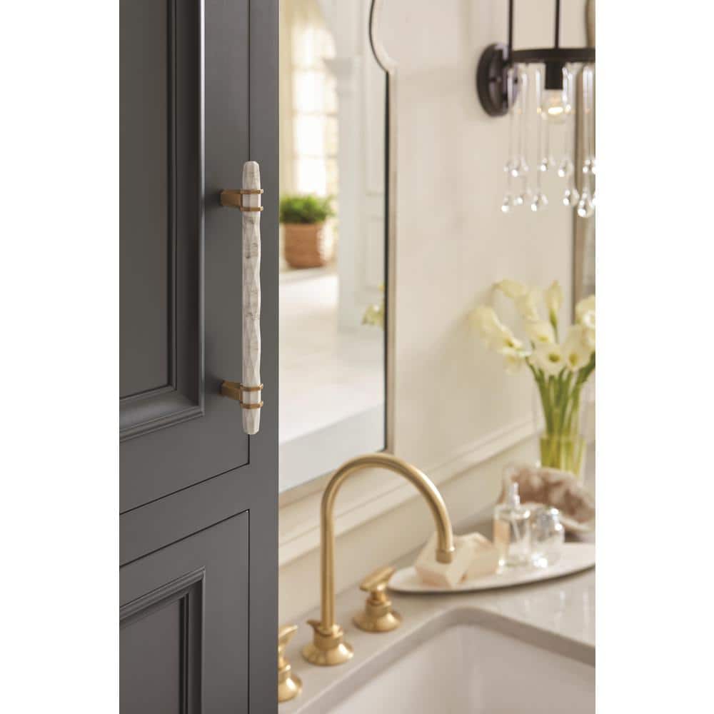 Marble White and Bronze Modern Bar Pull with Mounting Hardware