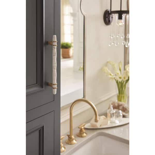 Carrione 6-5/16 in. (160mm) Modern Marble White/Golden Champagne Bar Cabinet Pull