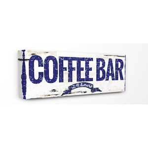 13 in. x 30 in. "Blue and White Rustic Coffee Bar 24 Hours Sign with Ribbon" by Artist Marilu Windvand Canvas Wall Art