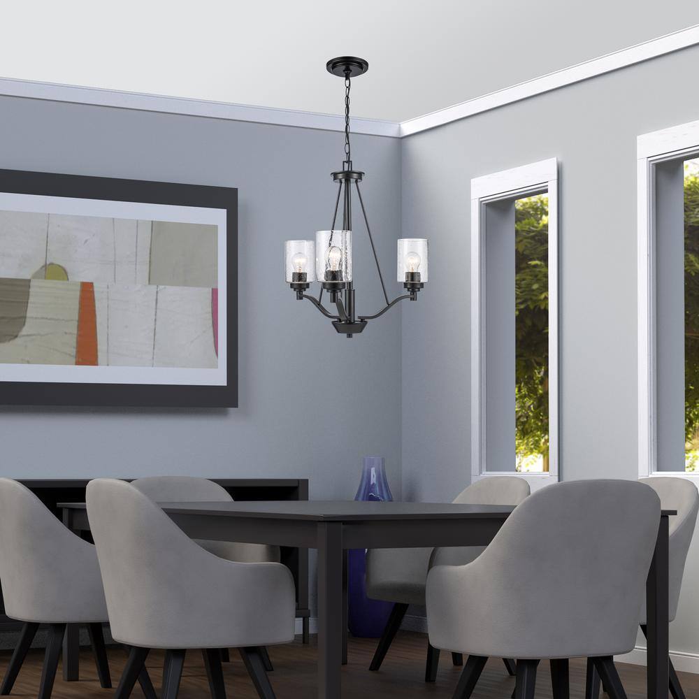 Simi Modern Black Mini Chandelier with Seeded Glass Shades