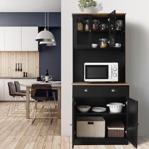 Black MDF Sideboard Food Pantry Kitchen Buffet and Hutch with 3 Adjustable Shelves and 1-Drawer