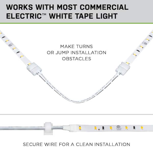Commercial Electric 6 in. White Connector Cord LED Strip Connector Pack (4 x 6 in. Connectors, 4 Wire Mounting Clips) - The Home Depot