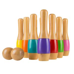 9.5 in. Wooden Multi Colored Bowling Lawn Game