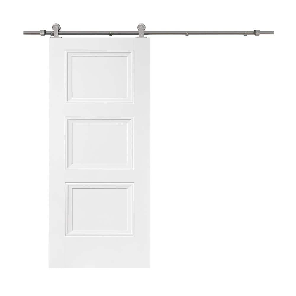 CALHOME 36 in. x 80 in. White Primed Composite MDF 3 Panel Equal Style ...