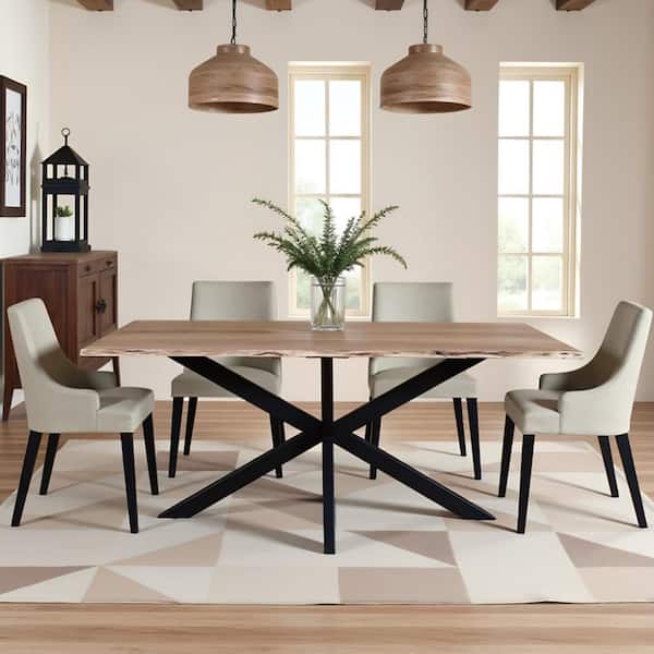 THE URBAN PORT 39 in. Rectangular Brown and Black Live Edge Top Mango Wood Dining Table with Metal Frame (Seats 6)