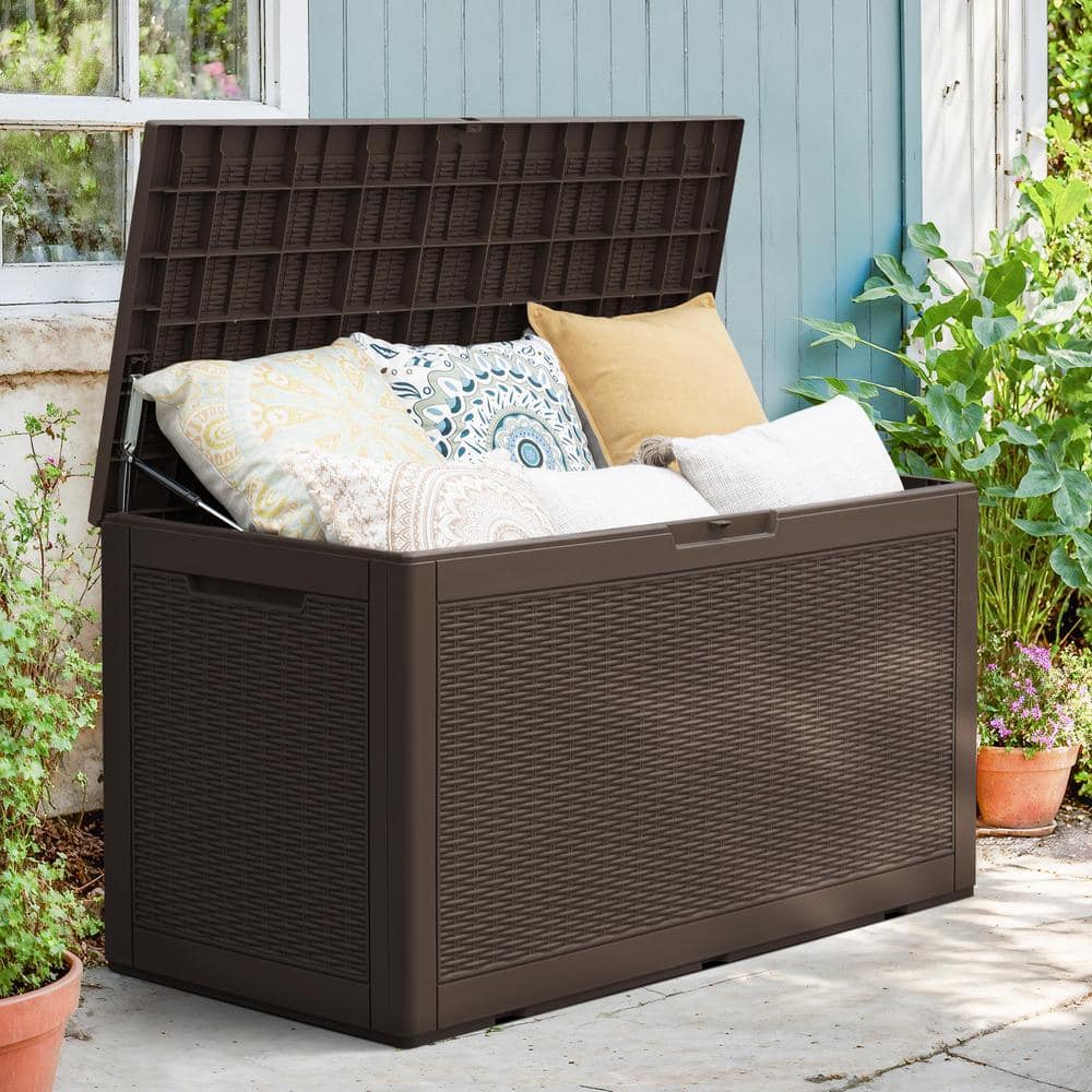 Deep Brown 100 Gallon Lockable Plastic Deck Box